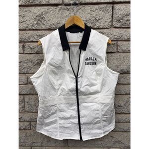 Harley-Davidson White Sleeveless Zip Vest with Black Collar